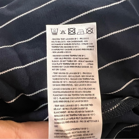 Armani Exchange Size Large Pants Fold Over Waist Wide Leg Navy Blue Stripped New - Picture 10 of 13